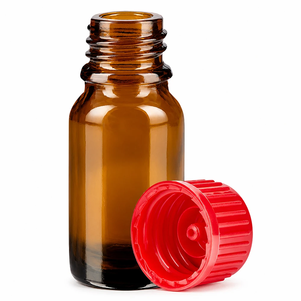 10ml Flasche 11mm Schraubverschluss rot Standard BrownLine UT18/10 Vielseitige 10ml Glasflasche braun mit rotem Verschluss für Extrakte und Tinkturen