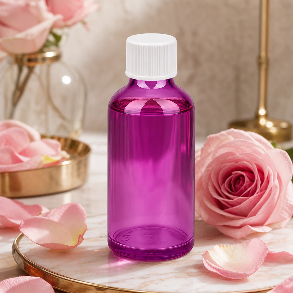 50ml Flasche 11mm Schraubverschluss weiss Standard PurpleLine UT18/50 Elegante 50ml Glasverpackung in Violett für exklusive Hautpflege und Wellnessprodukte