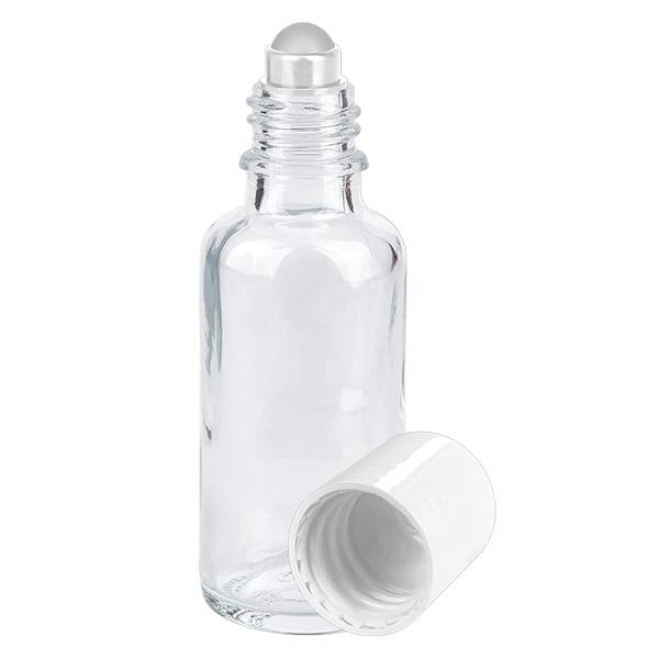 Apothekenflasche klar 30ml Roll-On Verschluss weiß