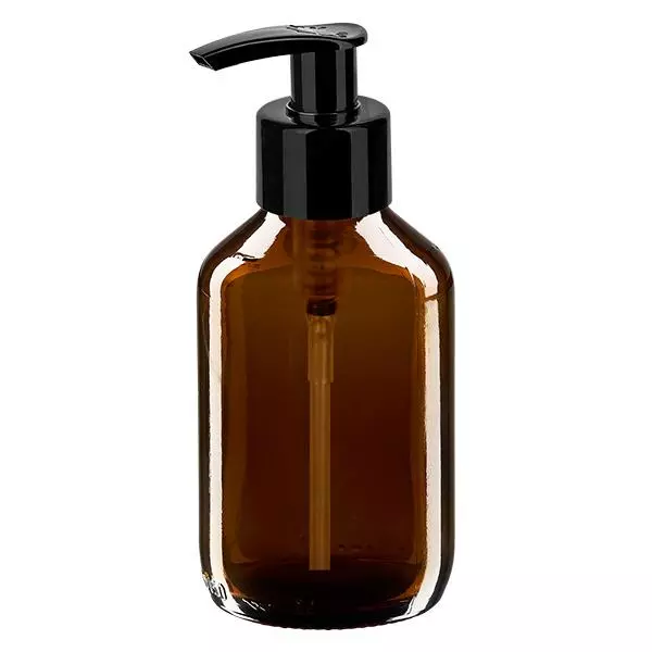 150ml Medizinflasche braun, mit Dispenserpumpe schwarz ApoGlas 150ml Medizinflasche braun, mit Dispenserpumpe schwarz ApoGlas
