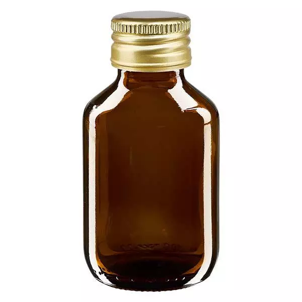 100ml Medizinflasche braun, mit Verschluss gold Aluminium ApoGlas 100ml Medizinflasche braun, mit Verschluss gold Aluminium ApoGlas
