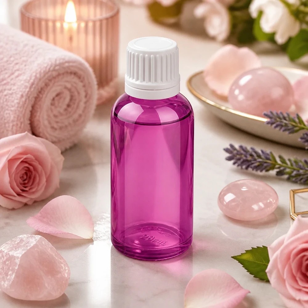 30ml Glas Tropfflasche in trendigem violett mit weißem Verschluss für DIY Kosmetik