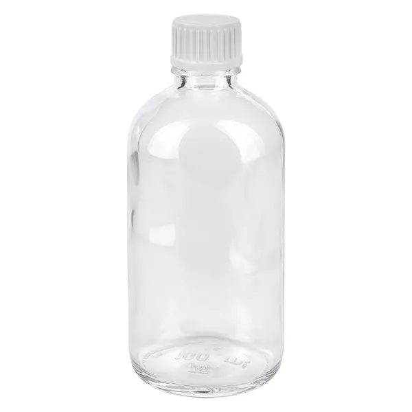 Leere 100ml Tropfflasche Klarglas mit weißem Schraubdeckel ideal für Öle und Medikamente STD