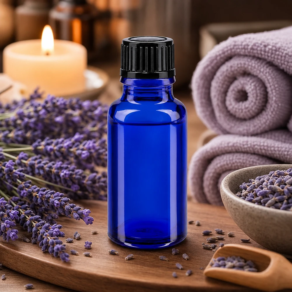 Apothekenflasche blau 20ml Schraubverschluss schwarz Standard Apothekerglasflasche blau 20ml schlanke Form Tropfverschluss schwarz Standard