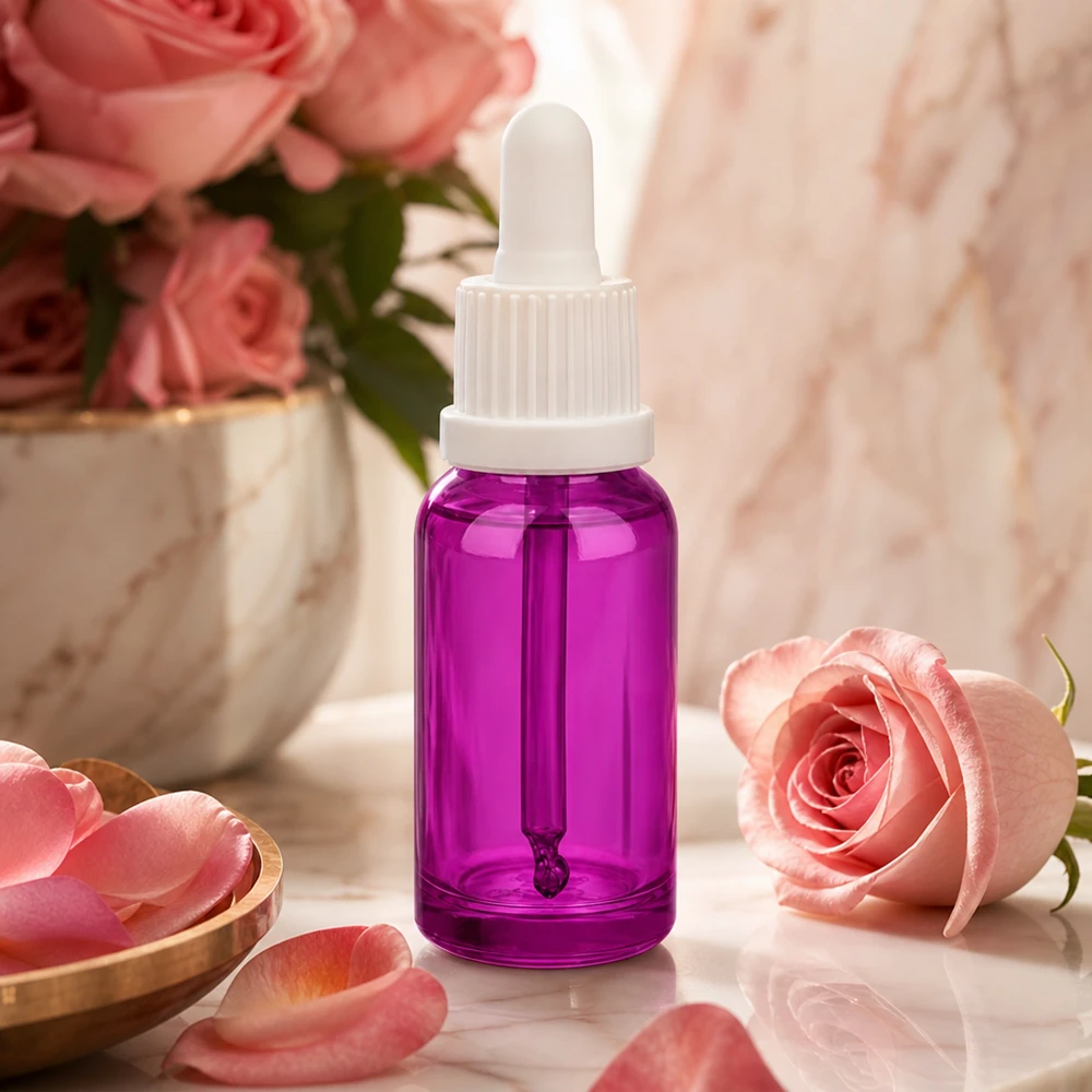 Premium 20ml Pipettenflasche violett mit weißem Verschluss für professionelle Kosmetik