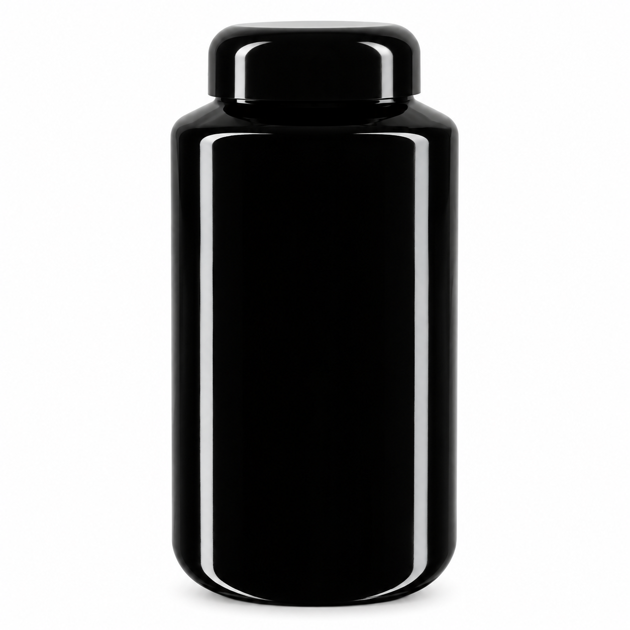 Weithalsdose Violettglas 500ml, mit schwarz Deckel – qualitätsoptimiertes Produktfoto