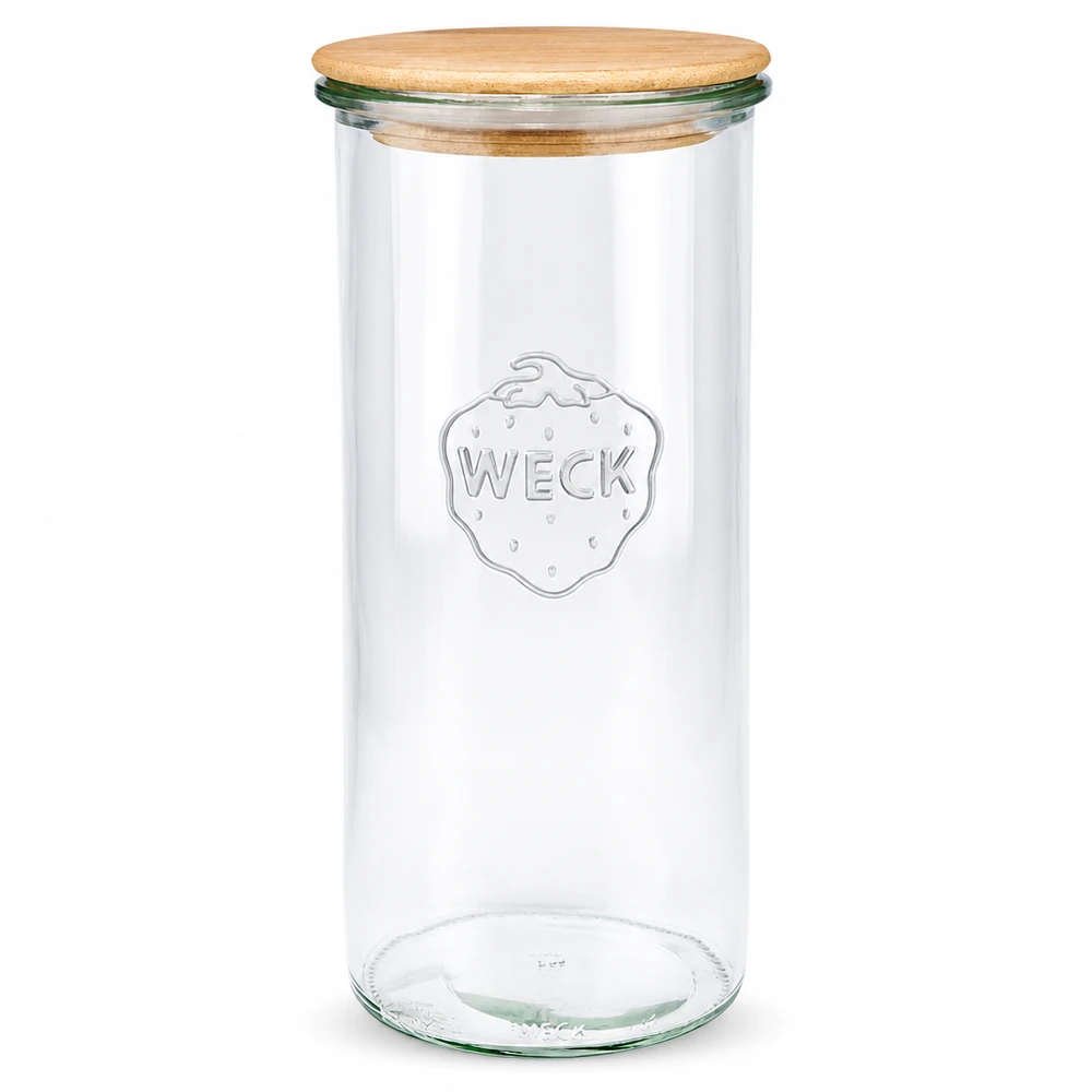 1500ml Sturzglas WECK RR100 mit Holzdeckel WECK Sturzglas 1500ml RR100 mit Holzdeckel transparent Vorratsglas Einmachglas Glasdose rund