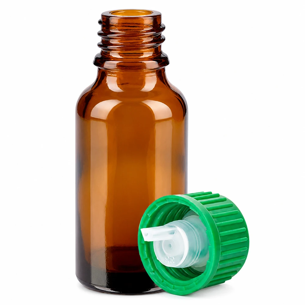 Apothekerflasche 20ml braun mit grünem Tropfverschluss für aromatherapeutische Anwendungen