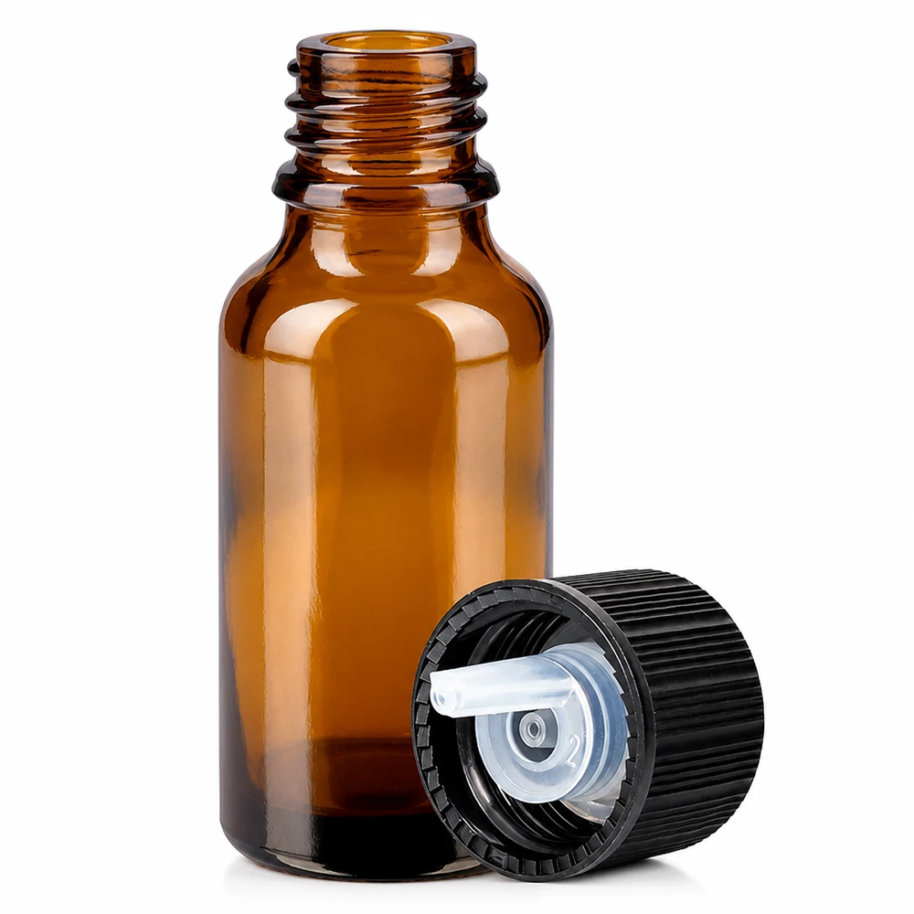 20ml Tropfflasche 1mm schwarz Standardverschluss BrownLine UT18/20 Hochwertige 20ml Braunglasflasche mit schwarzem Tropfdeckel für Laboranwendungen