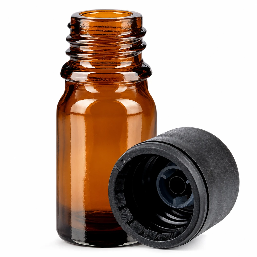 Handliche 5ml Flasche aus UV-schützendem Braunglas mit praktischem Schraubdeckel