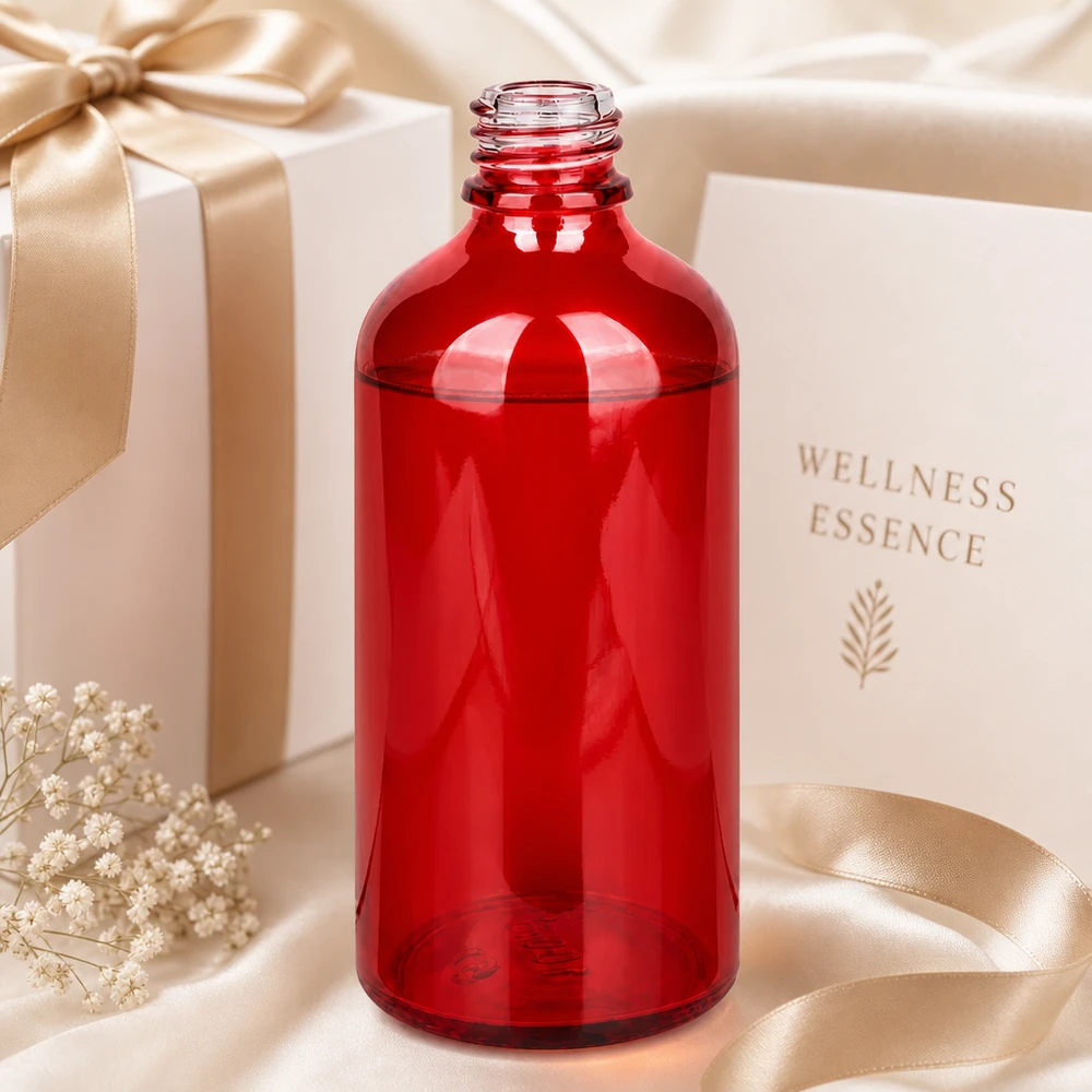 Stilvolle RedLine Glasflasche 100ml mit durchscheinender roter Färbung für Beauty Produkte