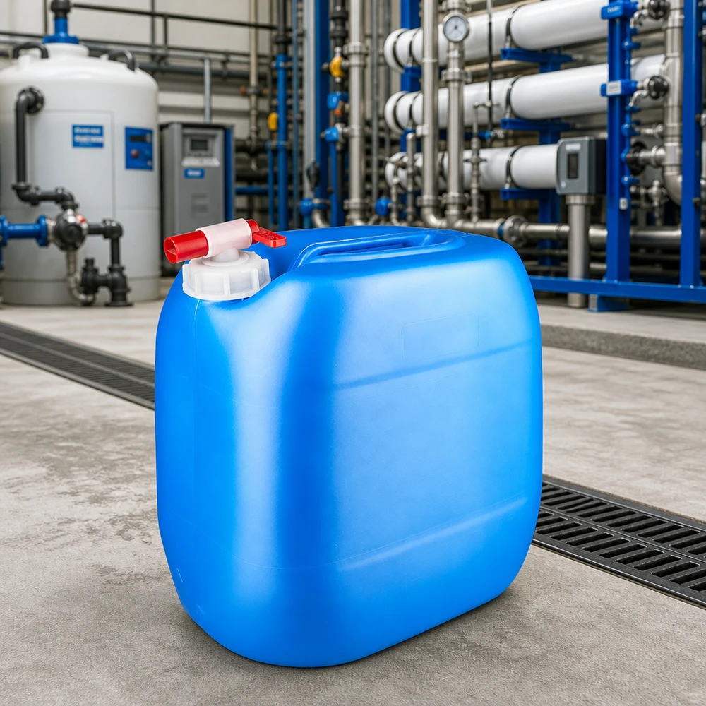 Kanister 30 Liter blau mit Auslaufhahn Stapelbarer PE-Kanister 30 Liter in Blau mit Auslaufhahn für industriellen Einsatz