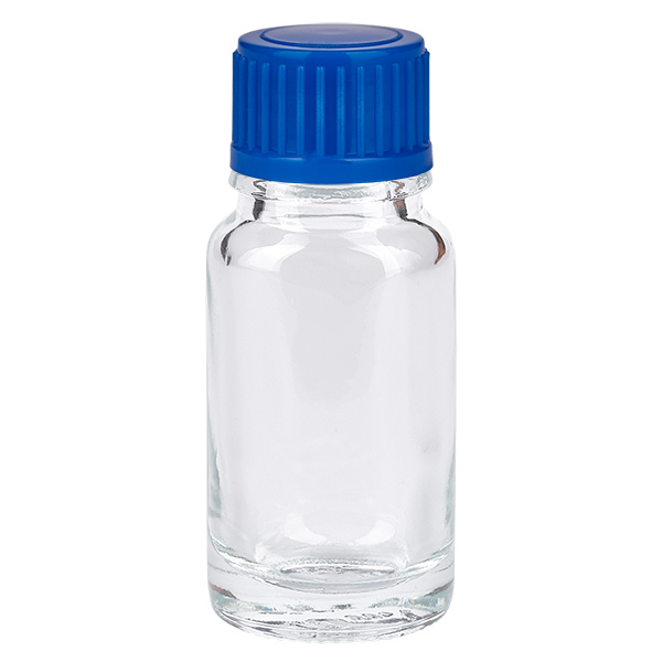 10ml Flasche 11mm Schraubverschluss blau Standard ClearLine UT18/10 ClearLine 10ml Klarglas Fläschchen mit blauem Verschluss 11mm ideal für Kosmetik Pharmazie