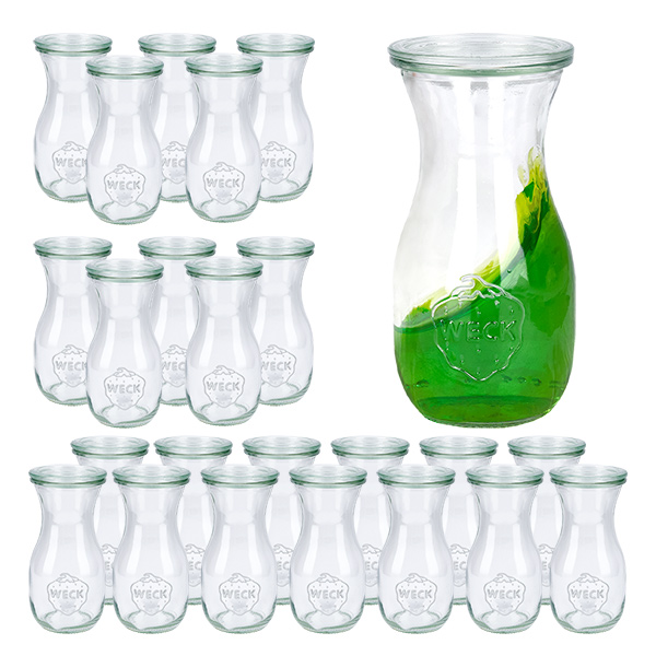 24er Set Weck Gläser 290ml Saftflasche mit 24 Glasdeckeln 24er Set Weck Gläser 290ml Saftflasche mit 24 Glasdeckeln