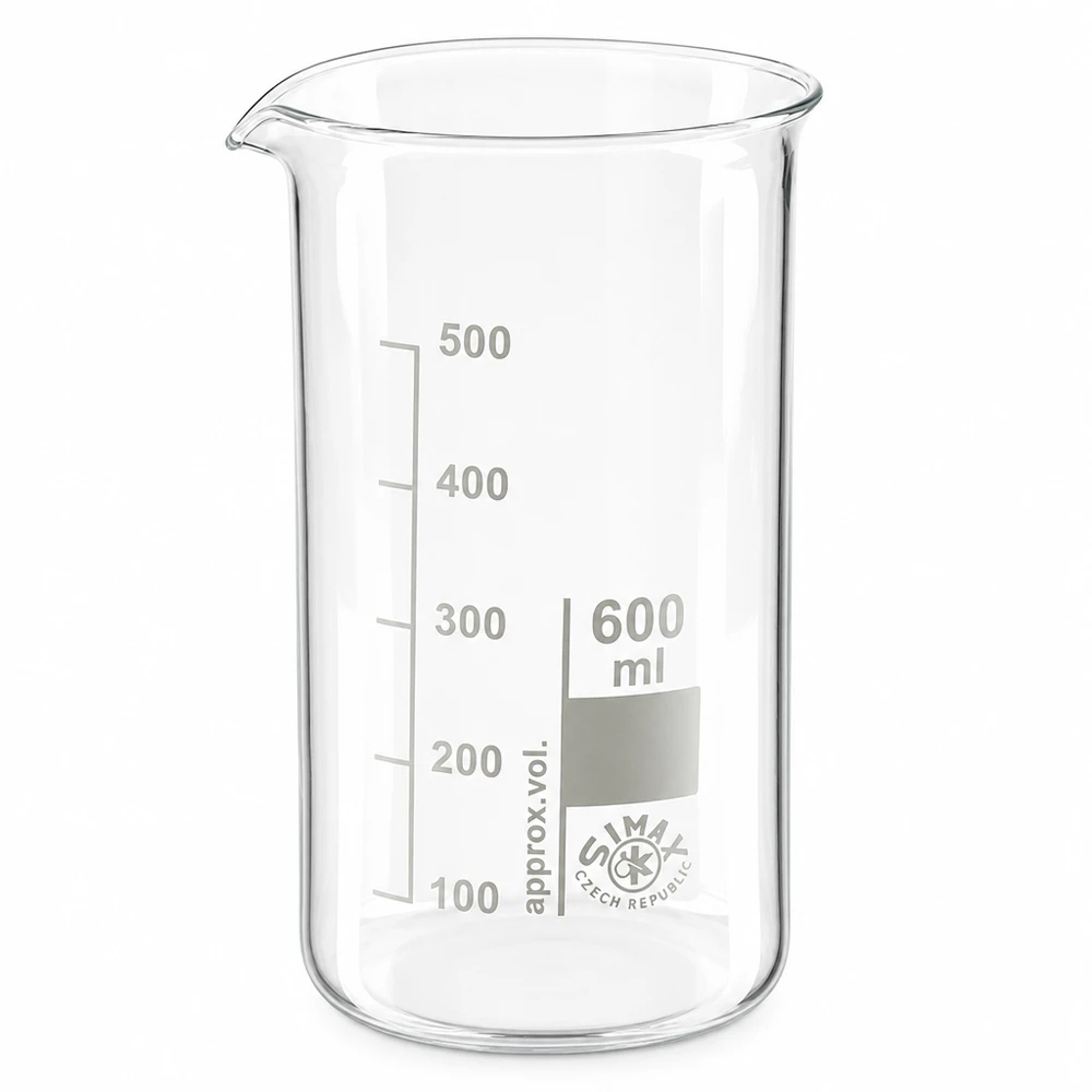 Simax Becherglas 600ml aus Borosilikatglas hohe Form mit präziser Volumenskala bis 500ml