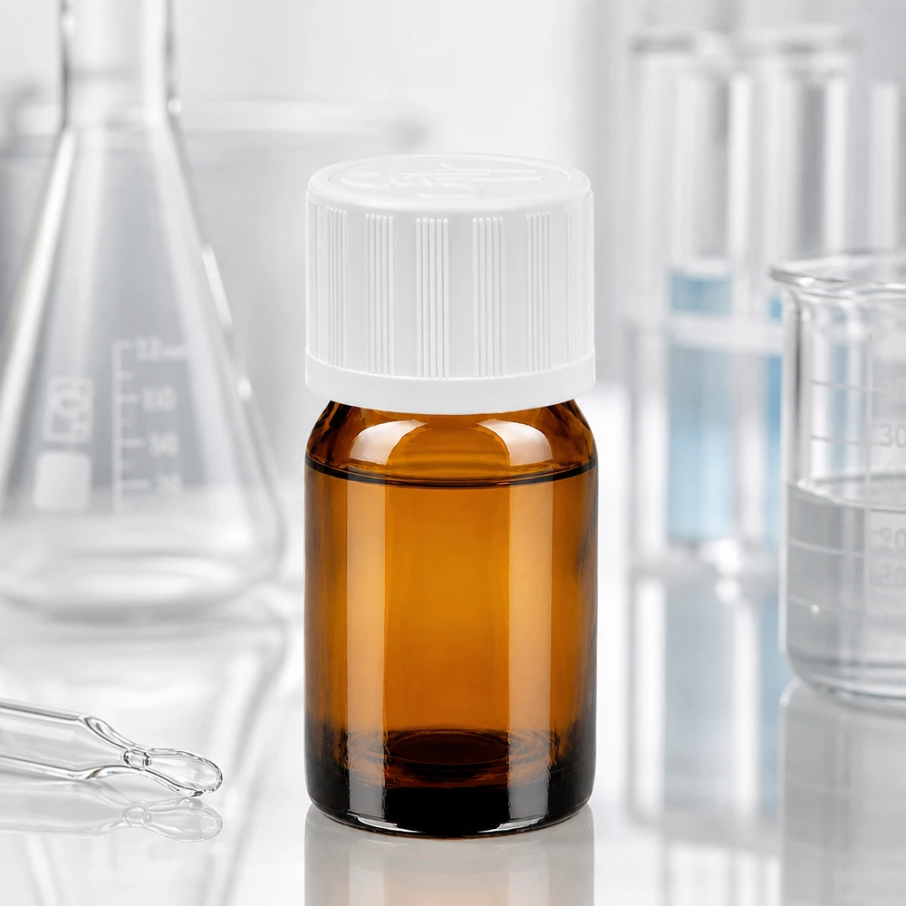 5ml Flasche 11mm Schraubverschluss weiß Standard Kindersicherung BrownLine UT18/5 5ml Miniatur-Glasflasche mit brauner Tönung und weißem Deckel für mobile Probenentnahme und Transport