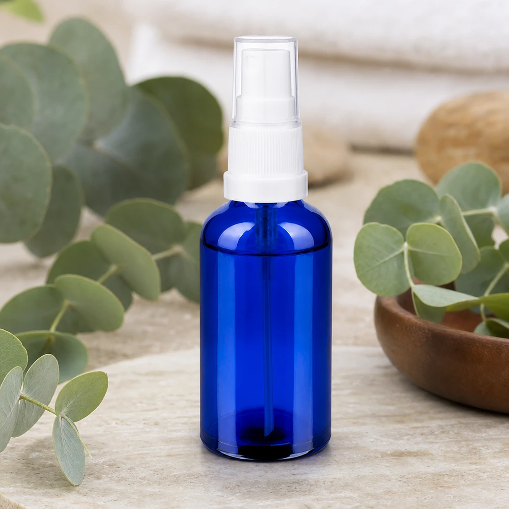 Lichtschutz-Glasflasche 50ml mit Sprühkopf schützt empfindliche Inhaltsstoffe vor UV-Strahlung