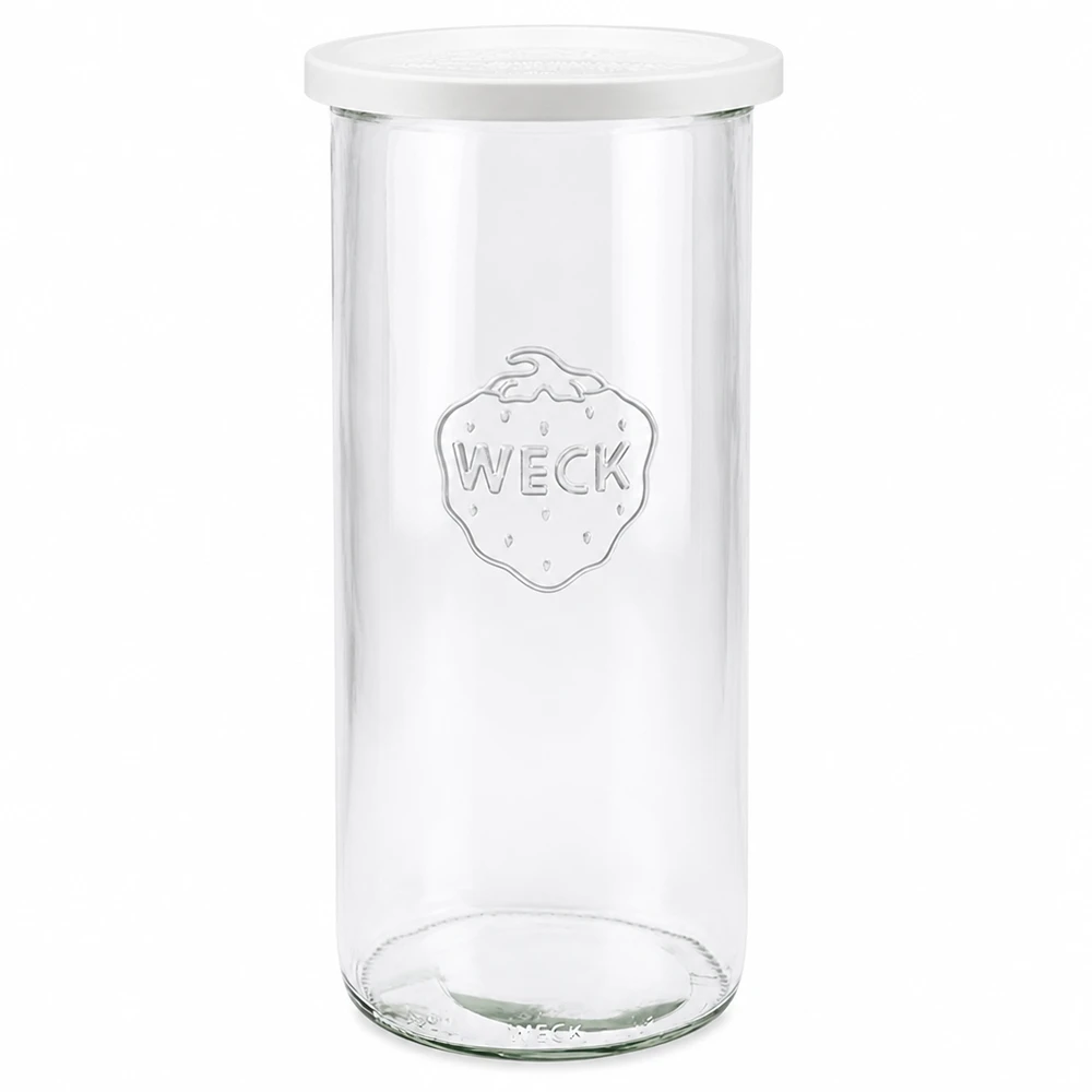 1500ml Sturzglas mit Frischedeckel WECK RR100 WECK Sturzglas 1500ml mit weißem Frischedeckel RR100 aus klarem Glas mit WECK Logo für Vorratshaltung