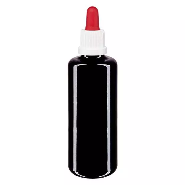 Apothekenflasche violett 50ml Pipette weiß/rot Originalitätsverschluss Apothekenflasche violett 50ml Pipette weiß/rot Originalitätsverschluss
