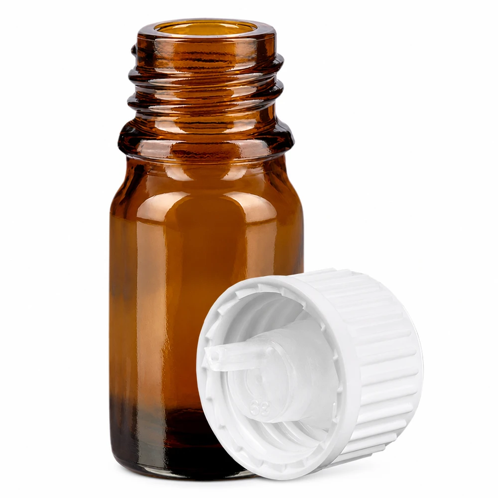 Hochwertige 5ml Glasflasche braun mit weissem Tropfverschluss UT18 Gewinde BrownLine