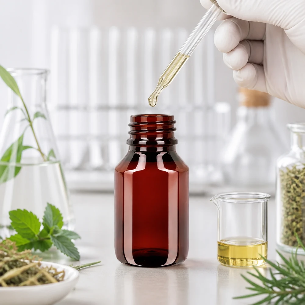 PET Flasche 50ml mit grünem Verschluss Originalitätsverschluss Braune PET Flasche 50ml mit grünem OV geeignet für Öle Tinkturen und Extrakte