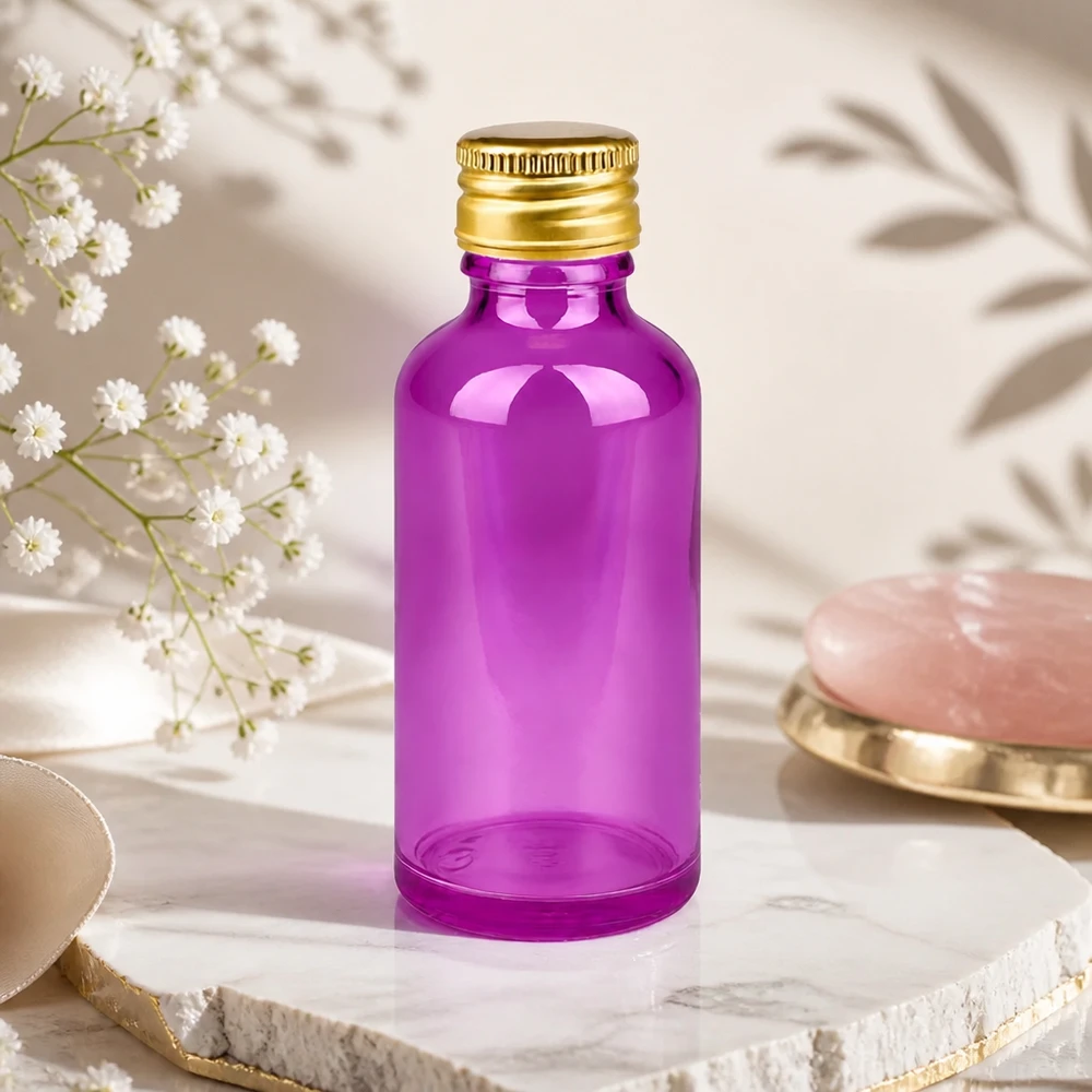 Dekorative 50ml Flasche in Purple für stilvolle Präsentation hochwertiger Beauty- und Wellness-Produkte