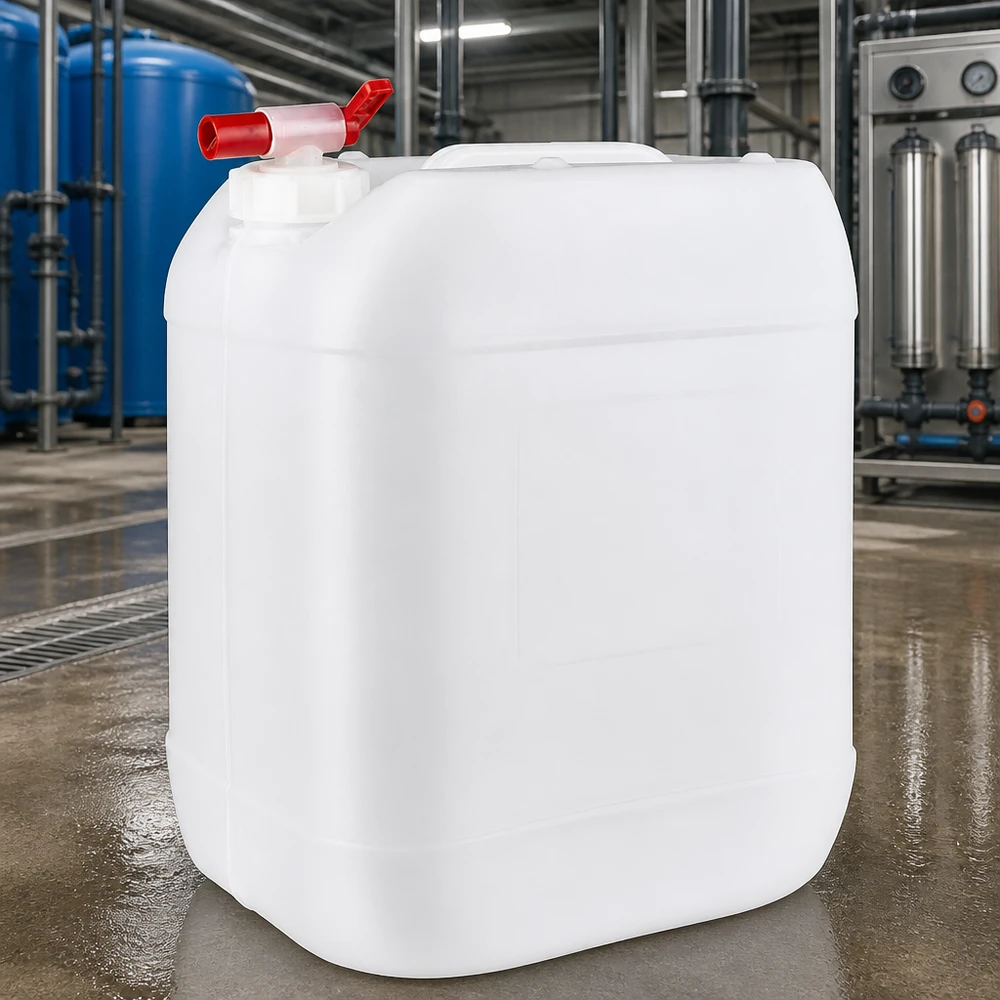 Quaderförmiger Kunststoffbehälter 20 Liter mit Auslaufhahn für Lagerung und Transport