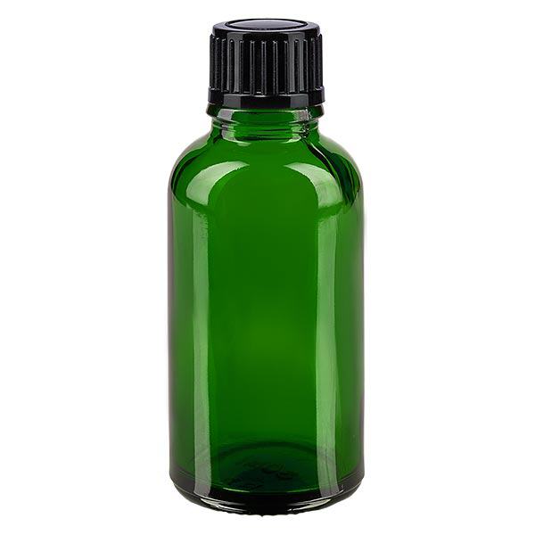 Apothekenflasche grün 30ml Tropfverschluss 1mm schwarz Standard Apothekenflasche grün 30ml Tropfverschluss 1mm schwarz Standard