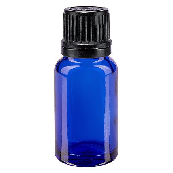 Apothekenflasche blau 10ml Tropfverschluss Giessring 1mm schwarz Originalitätsverschluss