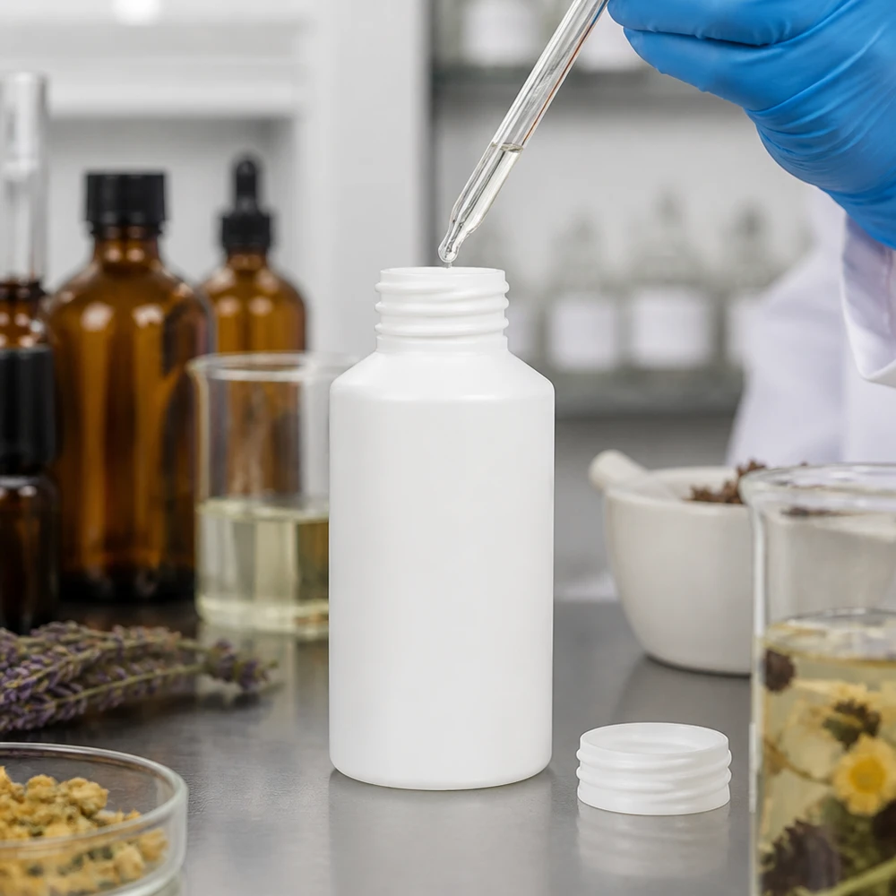 Lichtundurchlässige weiße Kunststoffflasche 50ml HDPE für Pharmazie Kosmetik und Aromatherapie