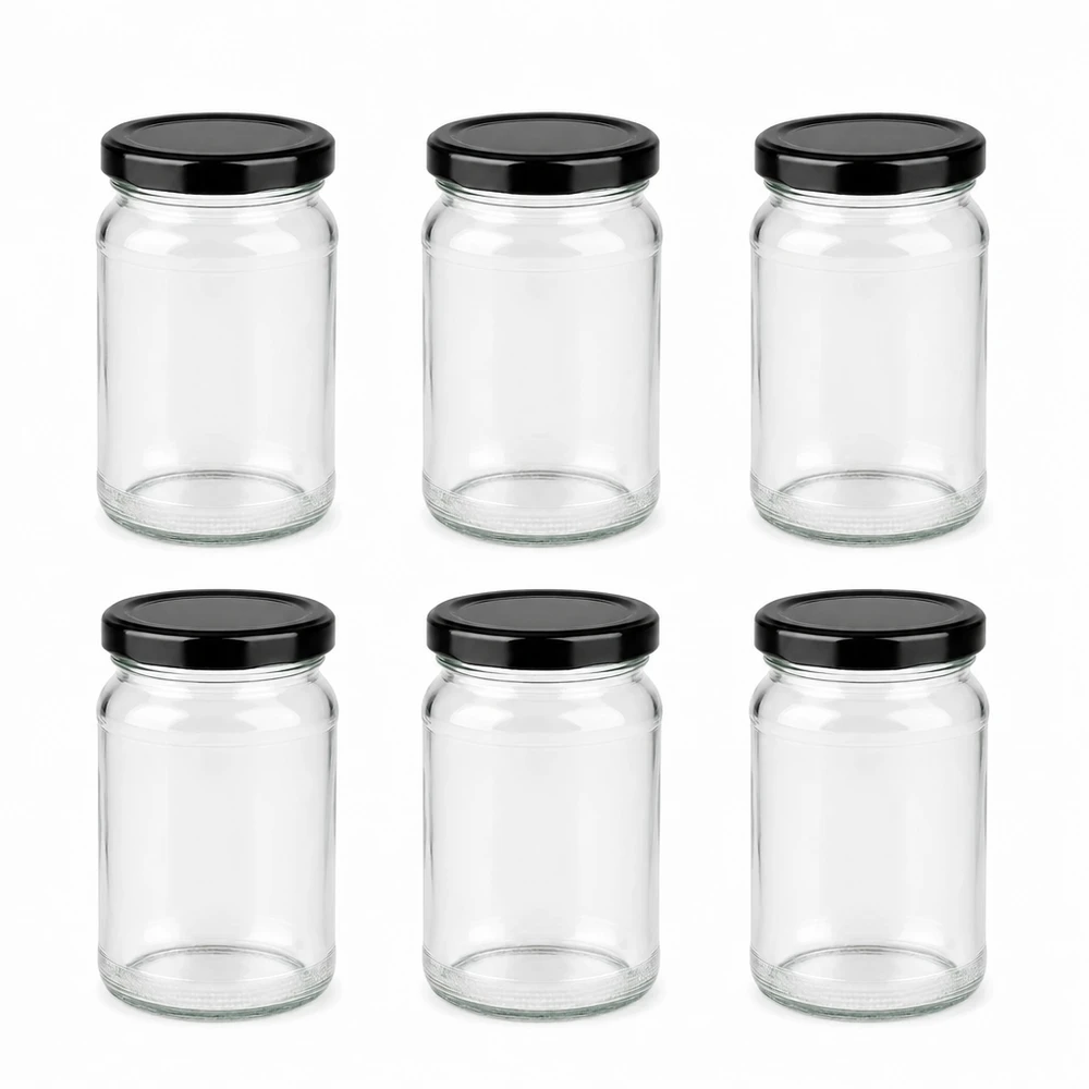 110ml Rundglas 6er-Set mit Deckel (Deckelfarbe: schwarz) UNiTWIST Mini Rundgläser 110ml im 6er Set mit schwarzem Twist-Off Deckel perfekt für kleine Portionen