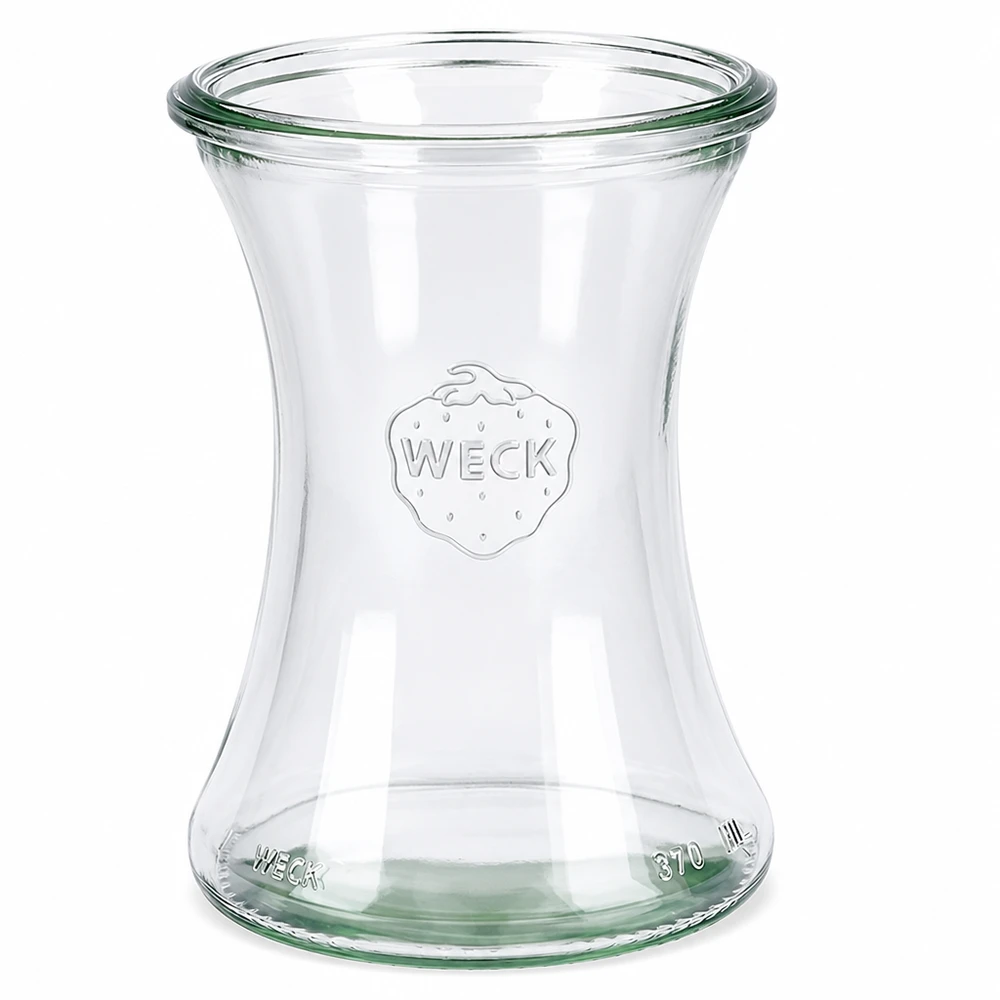 370ml Delikatessenglas WECK RR80 WECK Delikatessenglas 370ml RR80 aus klarem Glas mit eingeprägtem Logo und Volumenangabe