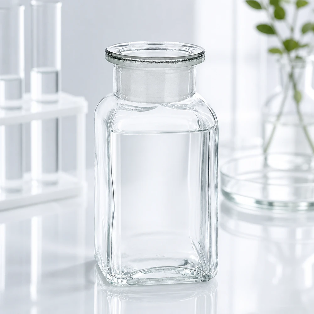 Vierkantflasche 100ml klar Weithals Glasstopfen Kleine rechteckige Glasflasche 100ml klar mit Weithalsöffnung und passendem Glasstopfen