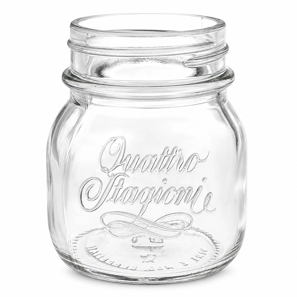 150ml Rundglas "Quattro Stagioni" QS56mm 150ml Quattro Stagioni Einmachglas aus klarem Glas mit geprägtem Schriftzug und Schraubgewinde