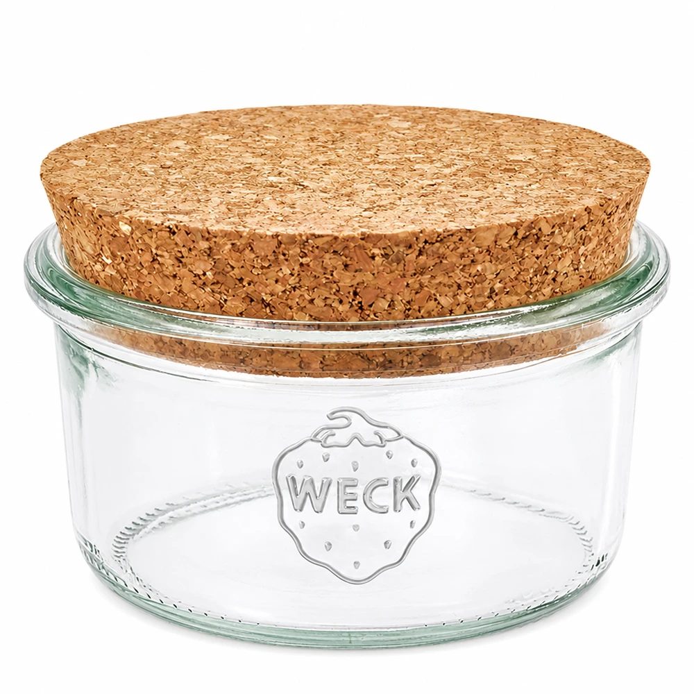 165ml Sturzglas WECK RR80 mit Korken natur WECK Sturzglas 165ml RR80 mit natürlichem Korkdeckel Einmachglas Vorratsglas aus klarem Glas