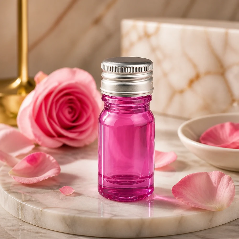 Elegante 5ml Glasflasche violett mit silbernem Deckel ideal für DIY Kosmetik und Öle
