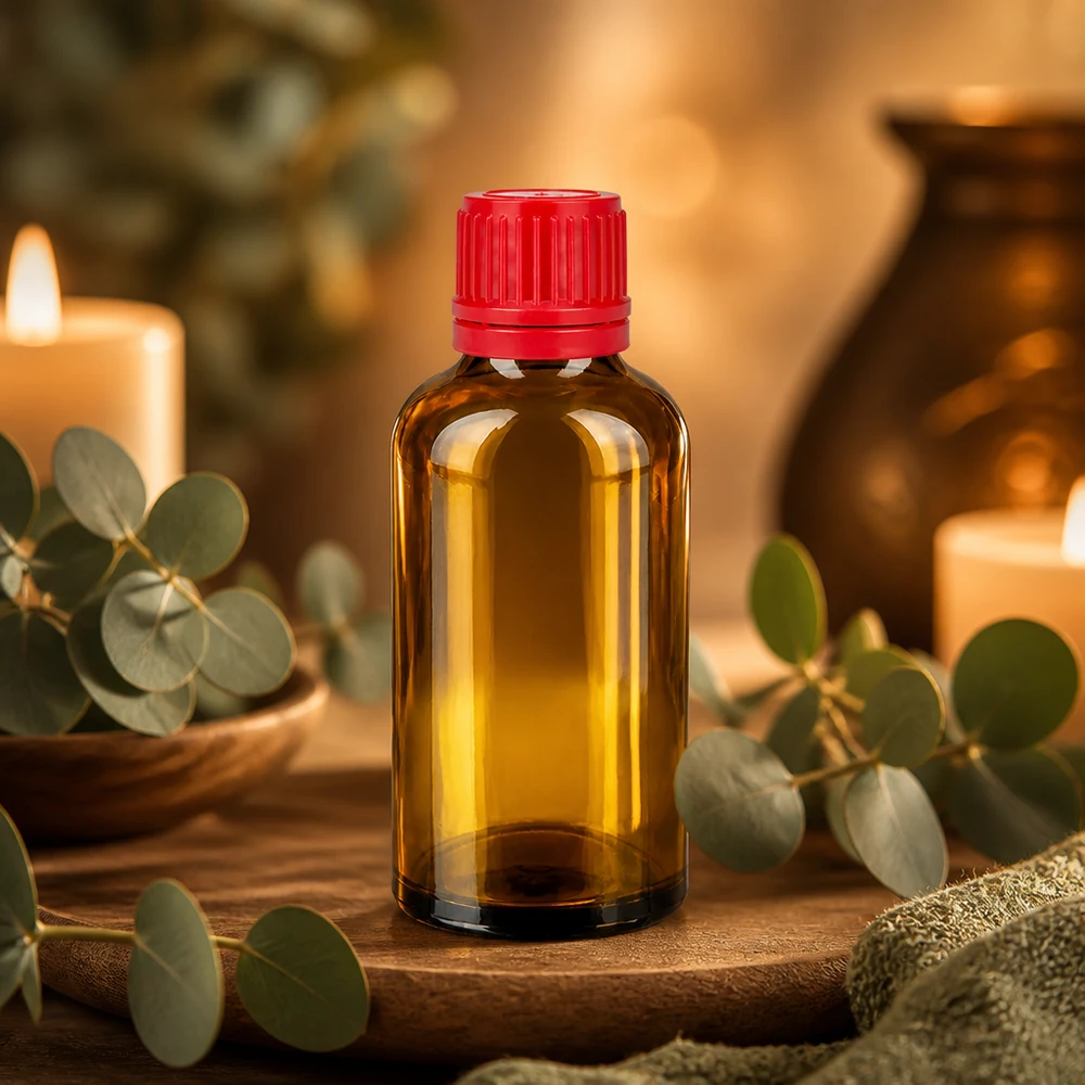 50ml Flasche 11mm Schraubverschluss rot Originalitätsverschluss BrownLine UT18/50 Kompakte 50ml Glasflasche in Braun mit rotem Deckel perfekt für DIY Naturkosmetik Projekte