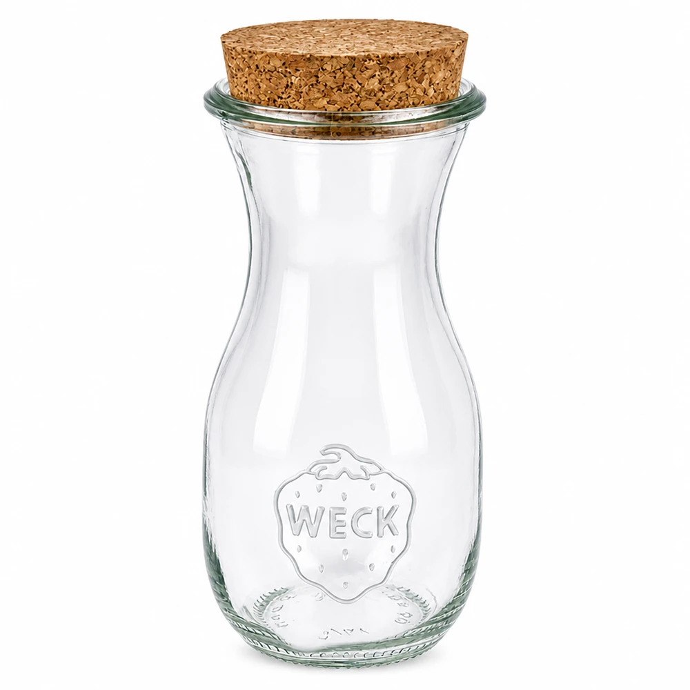 290ml Saftflasche WECK RR60 mit Korken natur WECK Saftflasche 290ml RR60 aus Glas mit Naturkorken Verschluss transparent leer Einmachglas Glasflasche