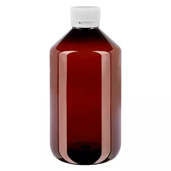 PET Flasche 500ml mit weißem Originalitätsverschluss geriffelt