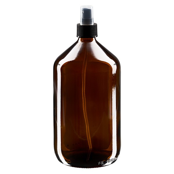 Euro-Medizinflasche 1000ml. braun PP28 mit Zerstäuber schwar
