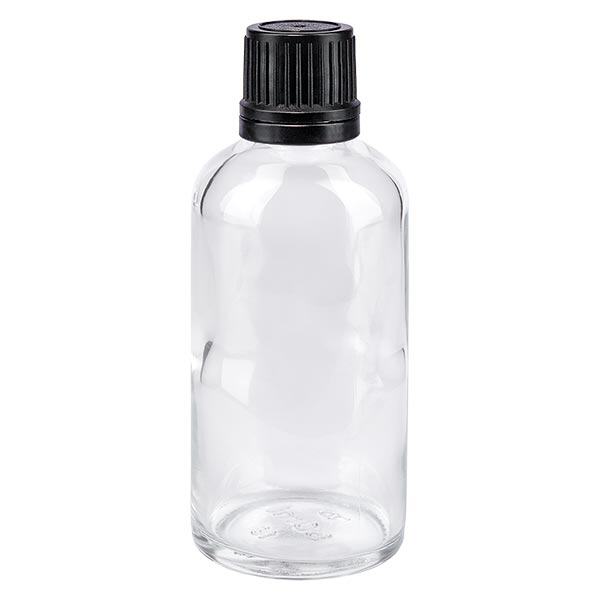 Apothekenflasche klar 50ml Tropfverschluss Giessring 1mm schwarz Originalitätsverschluss