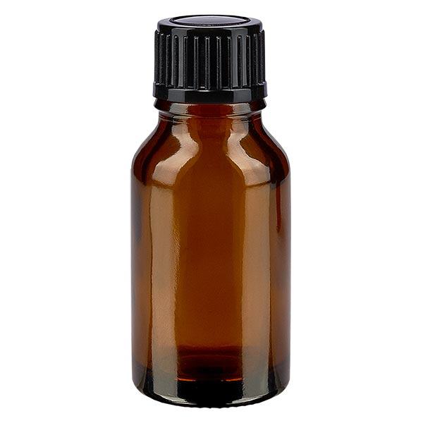Apothekenflasche braun 15ml Tropfverschluss 1mm schwarz Standard Apothekenflasche braun 15ml Tropfverschluss 1mm schwarz Standard