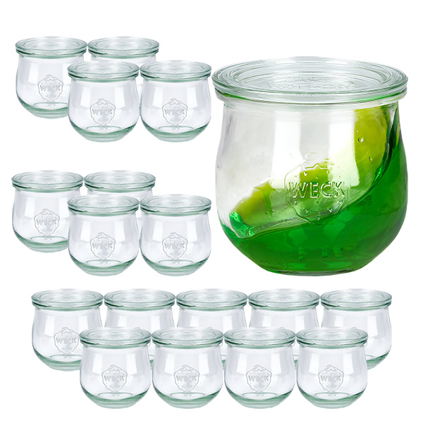 18er Set Weck Gläser 370ml Tulpenglas mit 18 Glasdeckeln 18er Set Weck Gläser 370ml Tulpenglas mit 18 Glasdeckeln