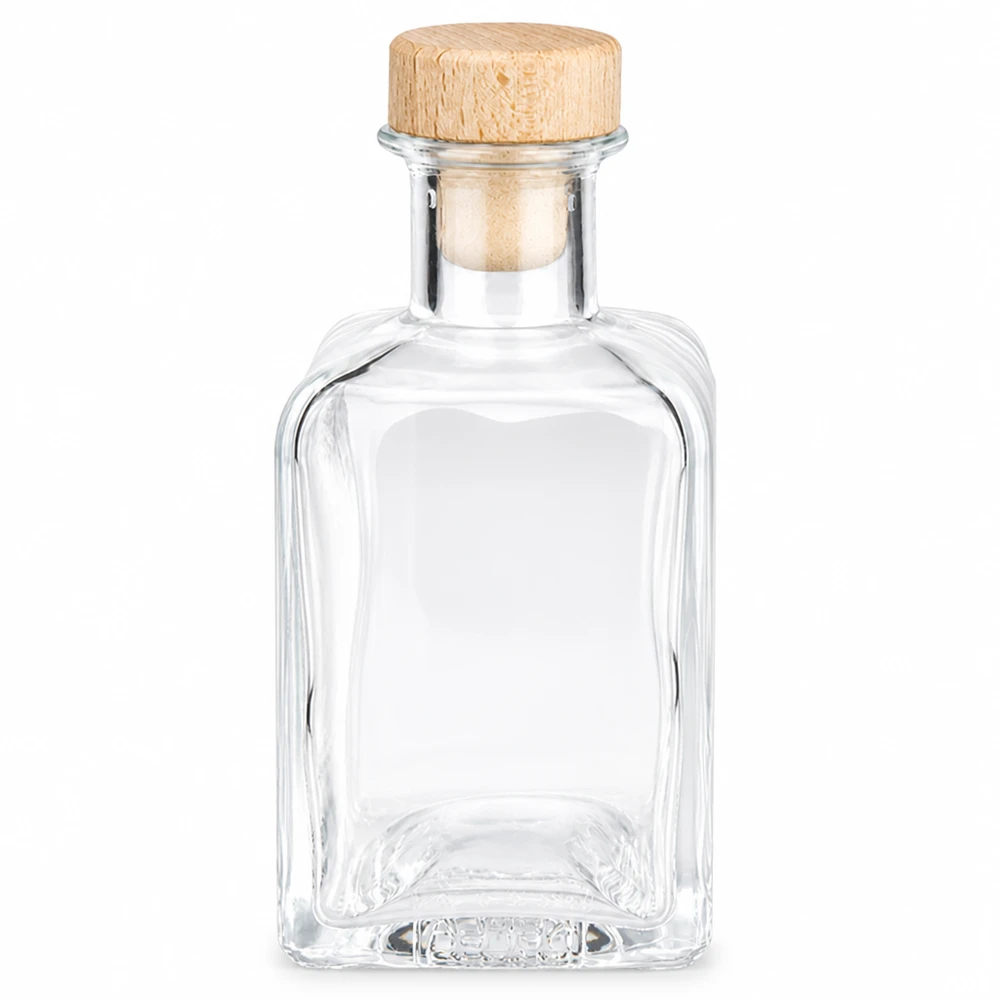 200ml Glasflasche Clara mit Holzkorken leer transparent rechteckig Korkenverschluss Dekoflasche