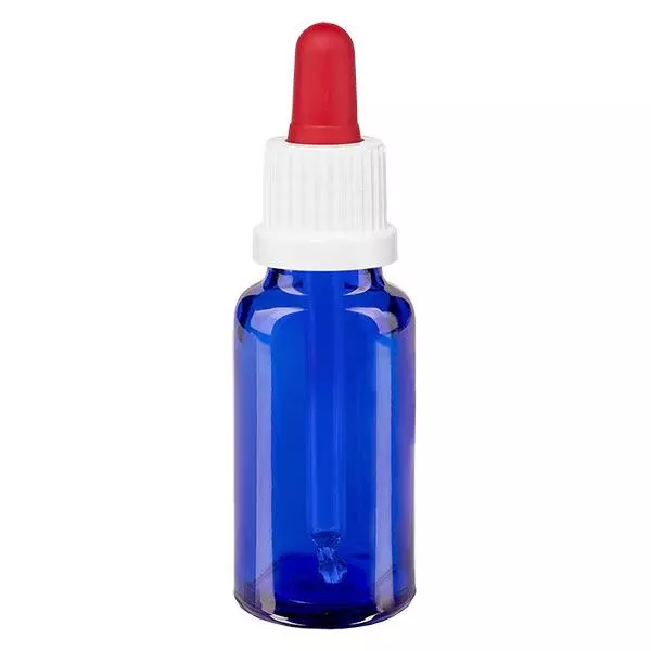 Apothekenflasche blau 20ml Pipette weiß/rot Originalitätsverschluss Apothekenflasche blau 20ml Pipette weiß/rot Originalitätsverschluss