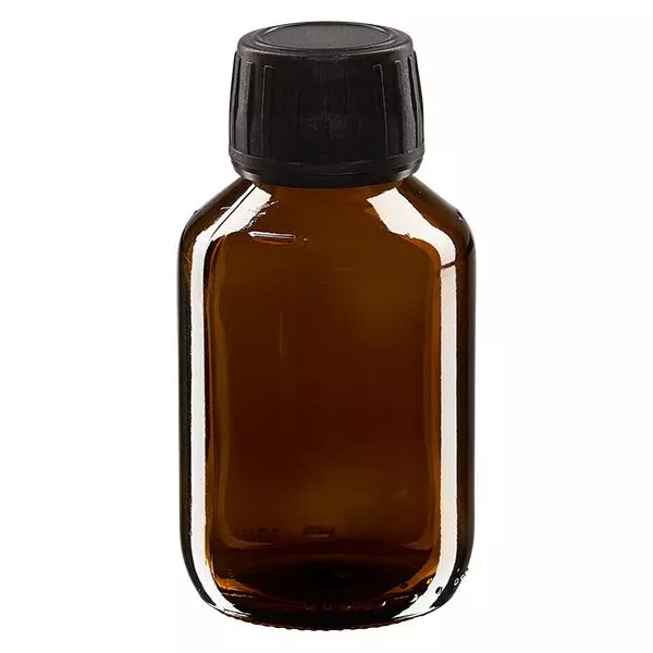 100ml Medizinflasche braun, Verschluss schwarz mit Originalitätsring ApoGlas