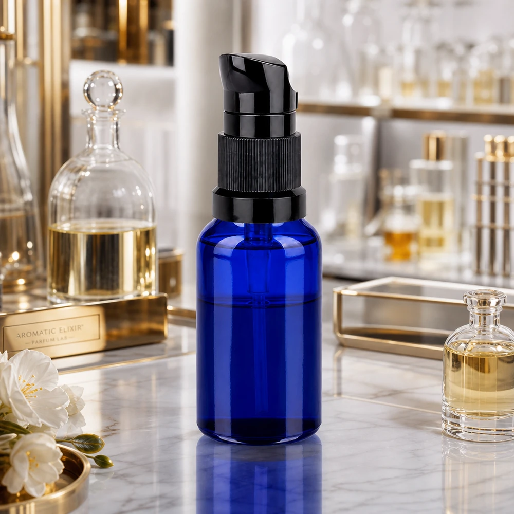 20ml Pumpflasche schwarz Standardverschluss BlueLine UT18/20 20ml Pumpflasche schwarz STD BlueLine UT18/20 - stilvolle Aufbewahrung für Öle und Essenzen