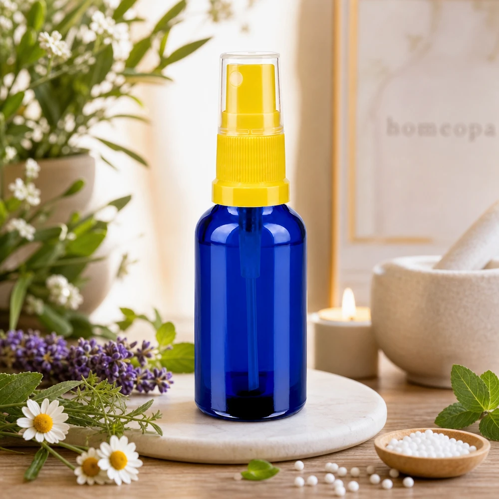 Stilvolle blaue Glassprayflasche 30ml als dekoratives Element für Badezimmer und Wellness Bereich