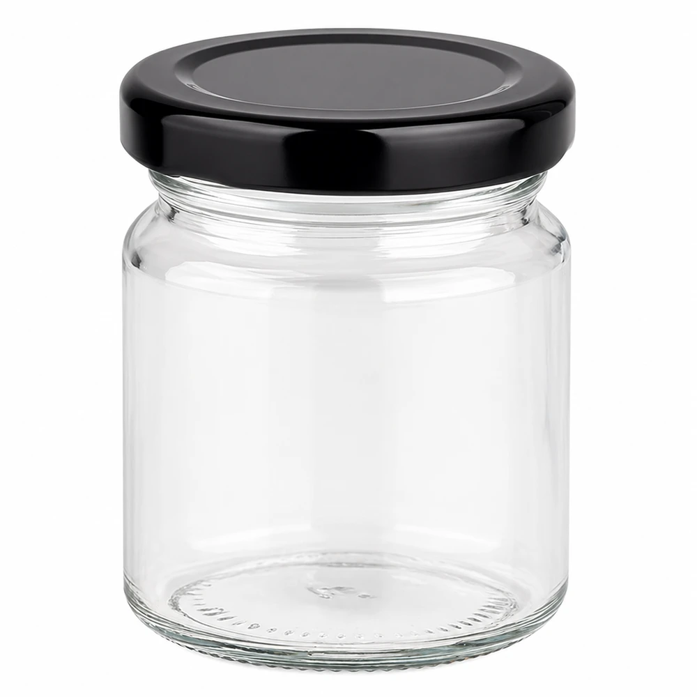 53 ml Rundglas 48er-Set mit Deckel (Deckelfarbe: schwarz) – UNiTWIST UNiTWIST Rundglas 53ml mit schwarzem Deckel für Honig Gewürze und Kosmetikprodukte