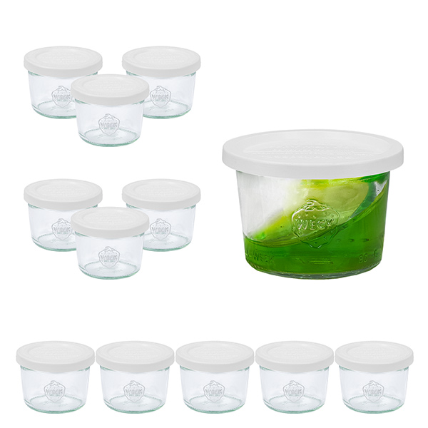 12er Set Weck Gläser 80ml Sturzgläser mit 12 Frischhaltedeck 12er Set Weck Gläser 80ml Sturzgläser mit 12 Frischhaltedeck